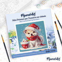 Cargar imagen en el visor de la galería, Mini Pintura por Números 20x20cm con bastidor - Perrito navideño