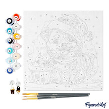 Cargar imagen en el visor de la galería, Mini Pintura por Números 20x20cm con bastidor - Perrito navideño