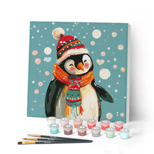 Cargar imagen en el visor de la galería, Mini Pintar por Números 20x20cm con bastidor - Pingüino feliz