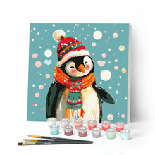 Cargar imagen en el visor de la galería, Mini Pintar por Números 20x20cm con bastidor - Pingüino feliz