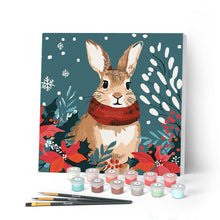 Cargar imagen en el visor de la galería, Mini Pintar por Números 20x20cm con bastidor - Conejito de Navidad