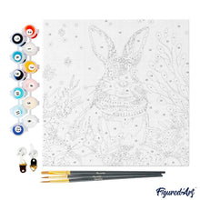 Cargar imagen en el visor de la galería, Mini Pintura por Números 20x20cm con bastidor - Conejito de Navidad