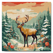 Cargar imagen en el visor de la galería, Mini Pintura por Números 20x20cm con bastidor - Majestuoso ciervo invernal