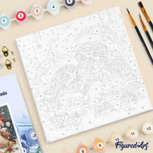 Cargar imagen en el visor de la galería, Mini Pintura por Números 20x20cm con bastidor - Búhos de Papá Noel leyendo