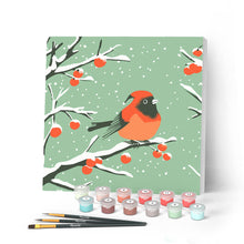 Cargar imagen en el visor de la galería, Mini Pintar por Números 20x20cm con bastidor - Pájaro rojo de invierno