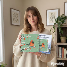 Cargar imagen en el visor de la galería, Mini Pintura por Números 20x20cm con bastidor - Pájaro rojo de invierno