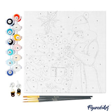 Cargar imagen en el visor de la galería, Mini Pintura por Números 20x20cm con bastidor - Mujer con árbol de Navidad