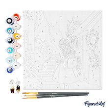 Cargar imagen en el visor de la galería, Mini Pintura por Números 20x20cm con bastidor - Chica en pueblo festivo