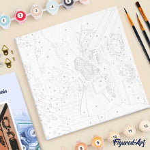 Cargar imagen en el visor de la galería, Mini Pintura por Números 20x20cm con bastidor - Chica en pueblo festivo