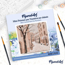 Cargar imagen en el visor de la galería, Mini Pintura por Números 20x20cm con bastidor - Ciudad nevada tranquila