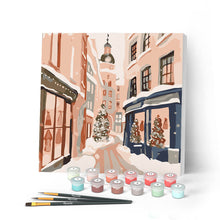 Cargar imagen en el visor de la galería, Mini Pintar por Números 20x20cm con bastidor - Callejón navideño nevado