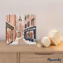 Cargar imagen en el visor de la galería, Mini Pintura por Números 20x20cm con bastidor - Callejón navideño nevado