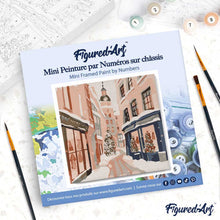 Cargar imagen en el visor de la galería, Mini Pintura por Números 20x20cm con bastidor - Callejón navideño nevado