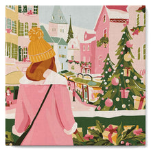 Cargar imagen en el visor de la galería, Mini Pintura por Números 20x20cm con bastidor - Chica en mercado navideño