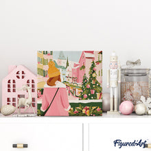 Cargar imagen en el visor de la galería, Mini Pintura por Números 20x20cm con bastidor - Chica en mercado navideño