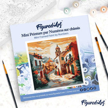 Cargar imagen en el visor de la galería, Mini Pintura por Números 20x20cm con bastidor - Iglesia soleada del pueblo