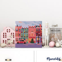 Cargar imagen en el visor de la galería, Mini Pintura por Números 20x20cm con bastidor - Calle navideña colorida