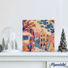 Cargar imagen en el visor de la galería, Mini Pintura por Números 20x20cm con bastidor - Encantadora ciudad nevada