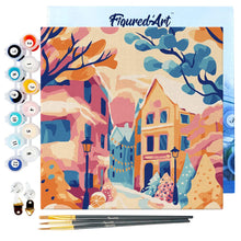 Cargar imagen en el visor de la galería, Mini Pintura por Números 20x20cm con bastidor - Encantadora ciudad nevada