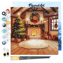 Cargar imagen en el visor de la galería, Mini Pintura por Números 20x20cm con bastidor - Habitación navideña acogedora