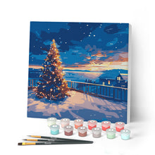 Cargar imagen en el visor de la galería, Mini Pintar por Números 20x20cm con bastidor - Atardecer navideño brillante