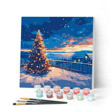 Cargar imagen en el visor de la galería, Mini Pintar por Números 20x20cm con bastidor - Atardecer navideño brillante