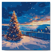 Cargar imagen en el visor de la galería, Mini Pintura por Números 20x20cm con bastidor - Atardecer navideño brillante