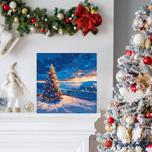 Cargar imagen en el visor de la galería, Mini Pintura por Números 20x20cm con bastidor - Atardecer navideño brillante