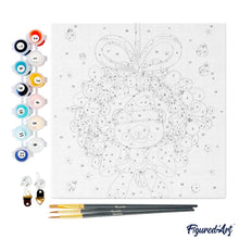 Cargar imagen en el visor de la galería, Mini Pintura por Números 20x20cm con bastidor - Oso con corona navideña