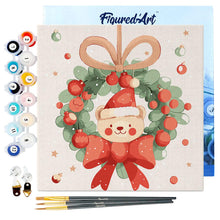 Cargar imagen en el visor de la galería, Mini Pintura por Números 20x20cm con bastidor - Oso con corona navideña