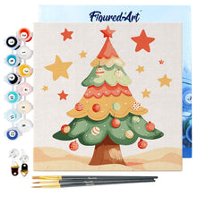 Cargar imagen en el visor de la galería, Mini Pintura por Números 20x20cm con bastidor - Adorable árbol de Navidad
