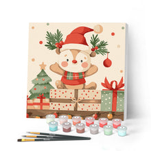 Cargar imagen en el visor de la galería, Mini Pintar por Números 20x20cm con bastidor - Oso con regalo festivo