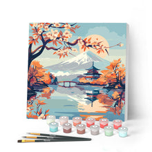 Cargar imagen en el visor de la galería, Mini Pintar por Números 20x20cm con bastidor - Lago y Monte Fuji