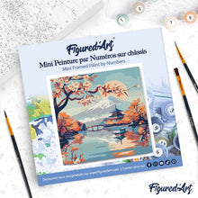 Cargar imagen en el visor de la galería, Mini Pintura por Números 20x20cm con bastidor - Lago y Monte Fuji