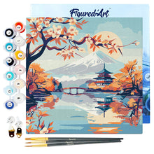 Cargar imagen en el visor de la galería, Mini Pintura por Números 20x20cm con bastidor - Lago y Monte Fuji