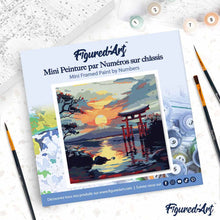 Cargar imagen en el visor de la galería, Mini Pintura por Números 20x20cm con bastidor - Puerta Torii al Atardecer