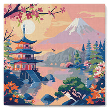 Cargar imagen en el visor de la galería, Mini Pintar por Números 20x20cm con bastidor - Pagoda y Monte Fuji