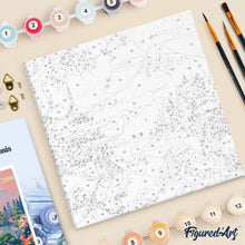 Cargar imagen en el visor de la galería, Mini Pintura por Números 20x20cm con bastidor - Pagoda y Monte Fuji