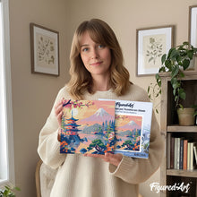 Cargar imagen en el visor de la galería, Mini Pintura por Números 20x20cm con bastidor - Pagoda y Monte Fuji