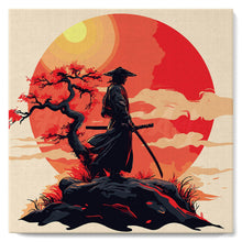 Cargar imagen en el visor de la galería, Mini Pintar por Números 20x20cm con bastidor - Samurái al Atardecer
