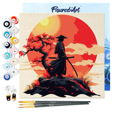 Cargar imagen en el visor de la galería, Mini Pintura por Números 20x20cm con bastidor - Samurái al Atardecer