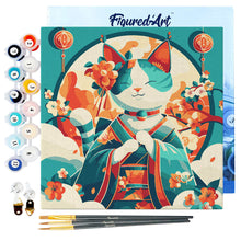 Cargar imagen en el visor de la galería, Mini Pintura por Números 20x20cm con bastidor - Gata Princesa Japonesa