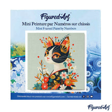 Cargar imagen en el visor de la galería, Mini Pintura por Números 20x20cm con bastidor - Gata Floral en Kimono