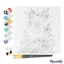 Cargar imagen en el visor de la galería, Mini Pintura por Números 20x20cm con bastidor - Gata Floral en Kimono