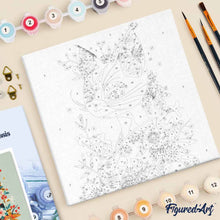Cargar imagen en el visor de la galería, Mini Pintura por Números 20x20cm con bastidor - Gata Floral en Kimono