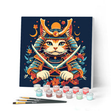 Cargar imagen en el visor de la galería, Mini Pintar por Números 20x20cm con bastidor - Gato Samurái