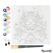 Cargar imagen en el visor de la galería, Mini Pintura por Números 20x20cm con bastidor - Gato Samurái