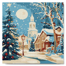 Cargar imagen en el visor de la galería, Mini Pintar por Números 20x20cm con bastidor - Calle navideña nevada