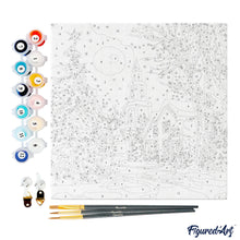 Cargar imagen en el visor de la galería, Mini Pintura por Números 20x20cm con bastidor - Calle navideña nevada