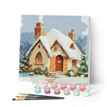 Cargar imagen en el visor de la galería, Mini Pintar por Números 20x20cm con bastidor - Casa de ladrillo en invierno